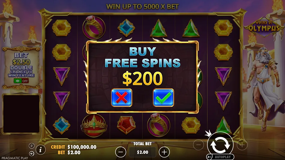 Buy Free Spins confirmation screen showing the cost in total stakes